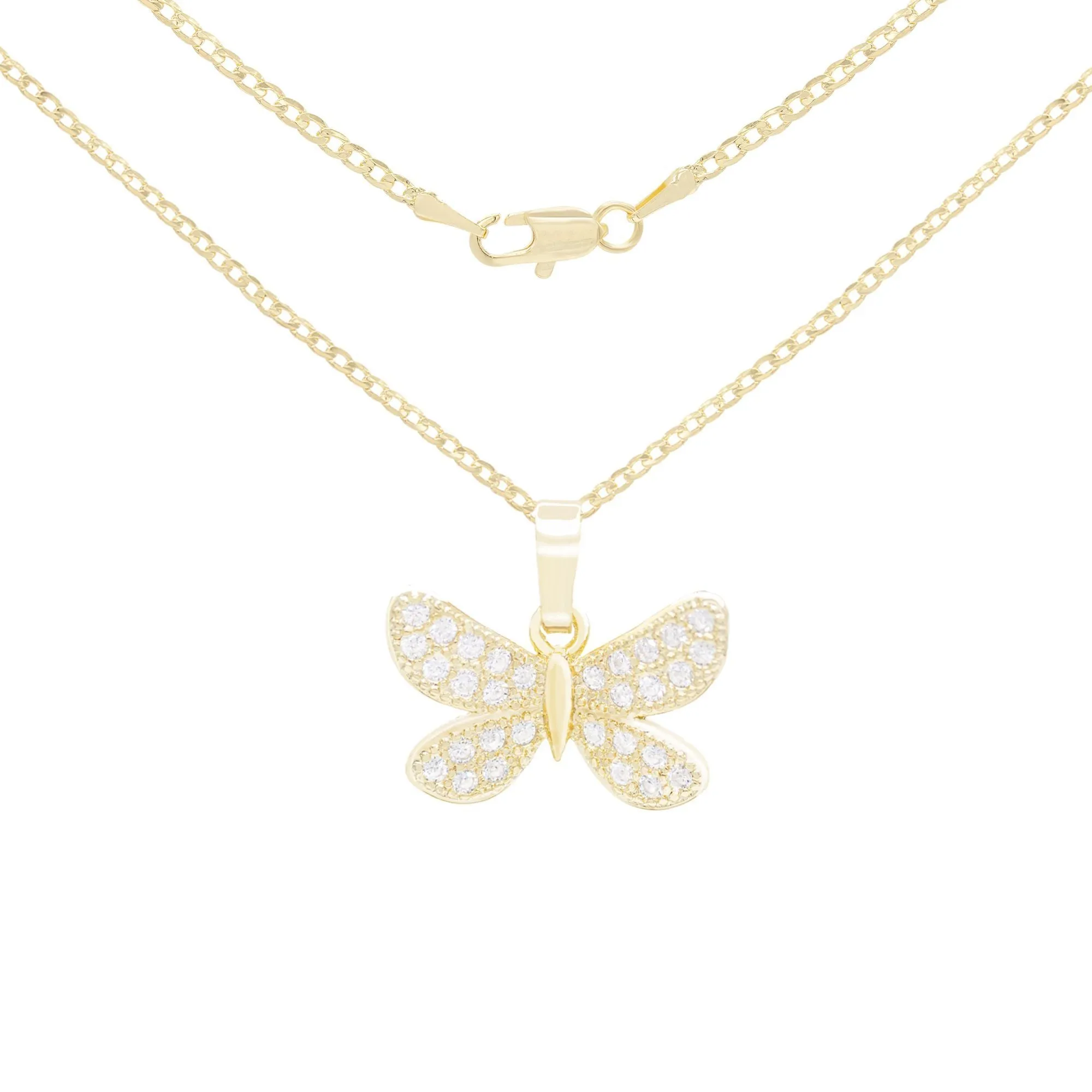 Morning Butterfly Cubic Zirconia Pendant With Necklace Set 14K Gold Filled
