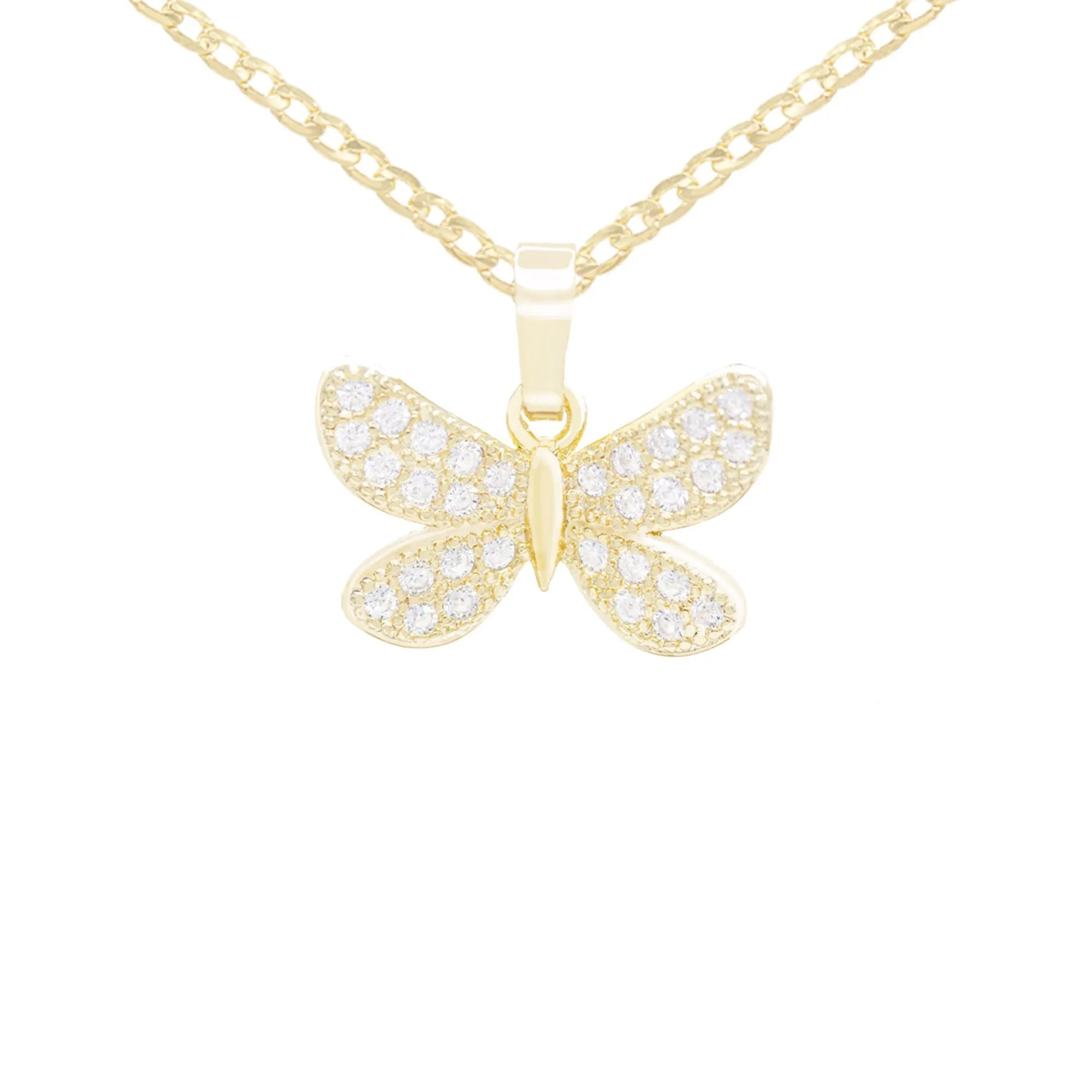 Morning Butterfly Cubic Zirconia Pendant With Necklace Set 14K Gold Filled
