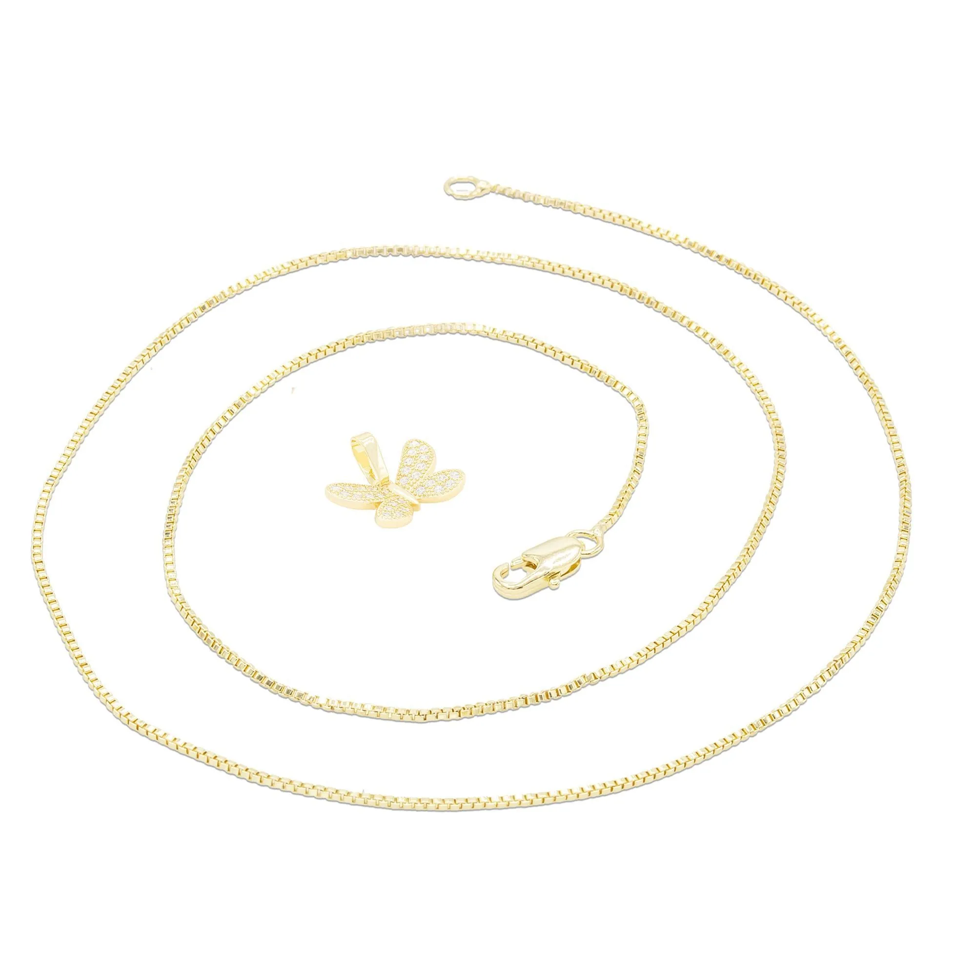 Morning Butterfly Cubic Zirconia Pendant With Necklace Set 14K Gold Filled