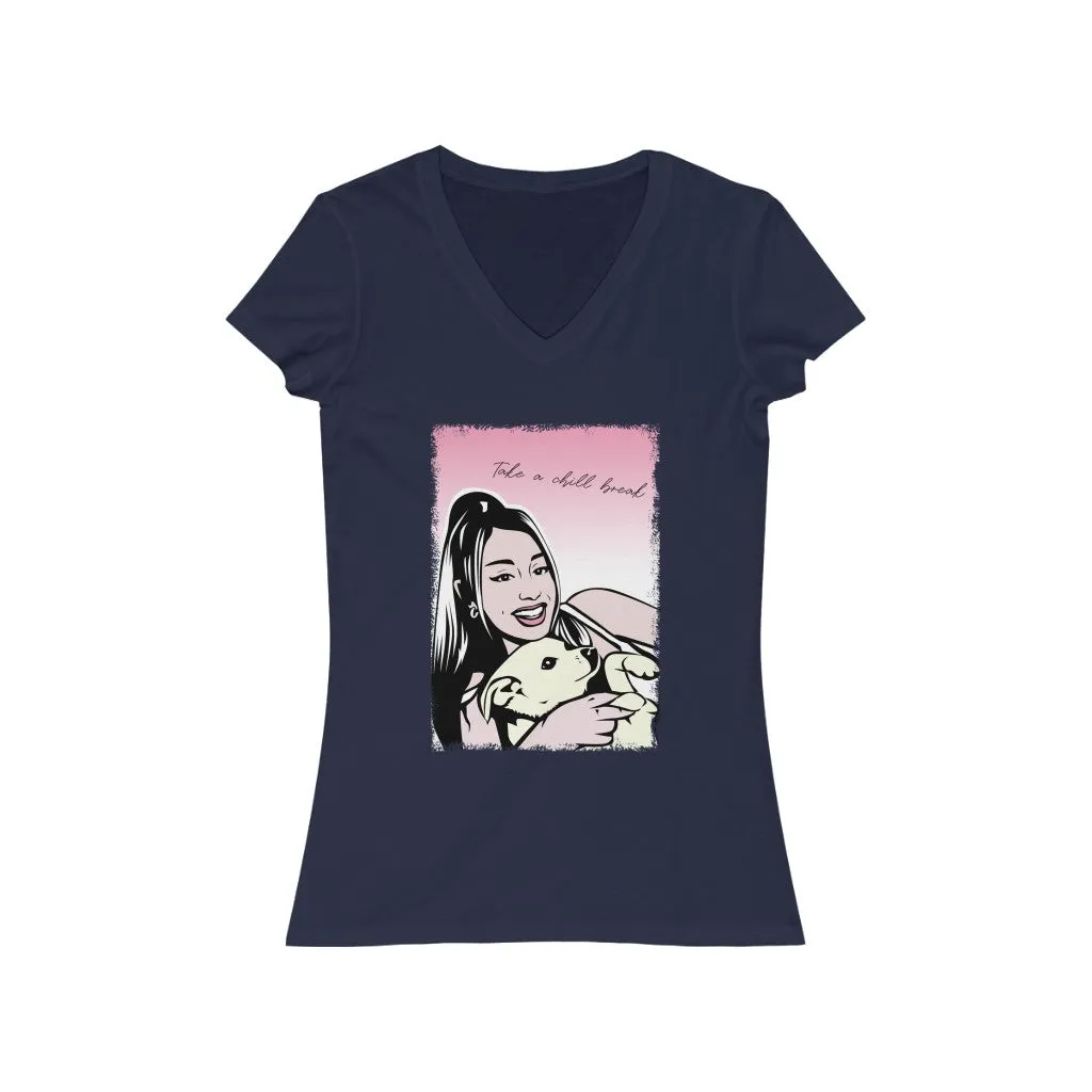 Ms. Ariana & pup: short sleeve v-neck Tee "Take a chill break"