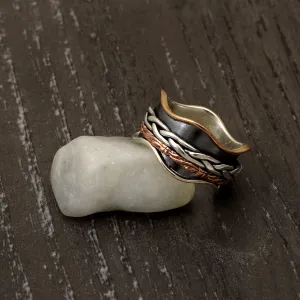 Multi Band Black Engraved Spinner Ring