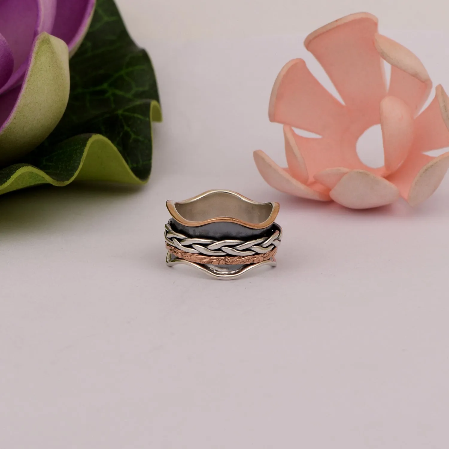 Multi Band Black Engraved Spinner Ring