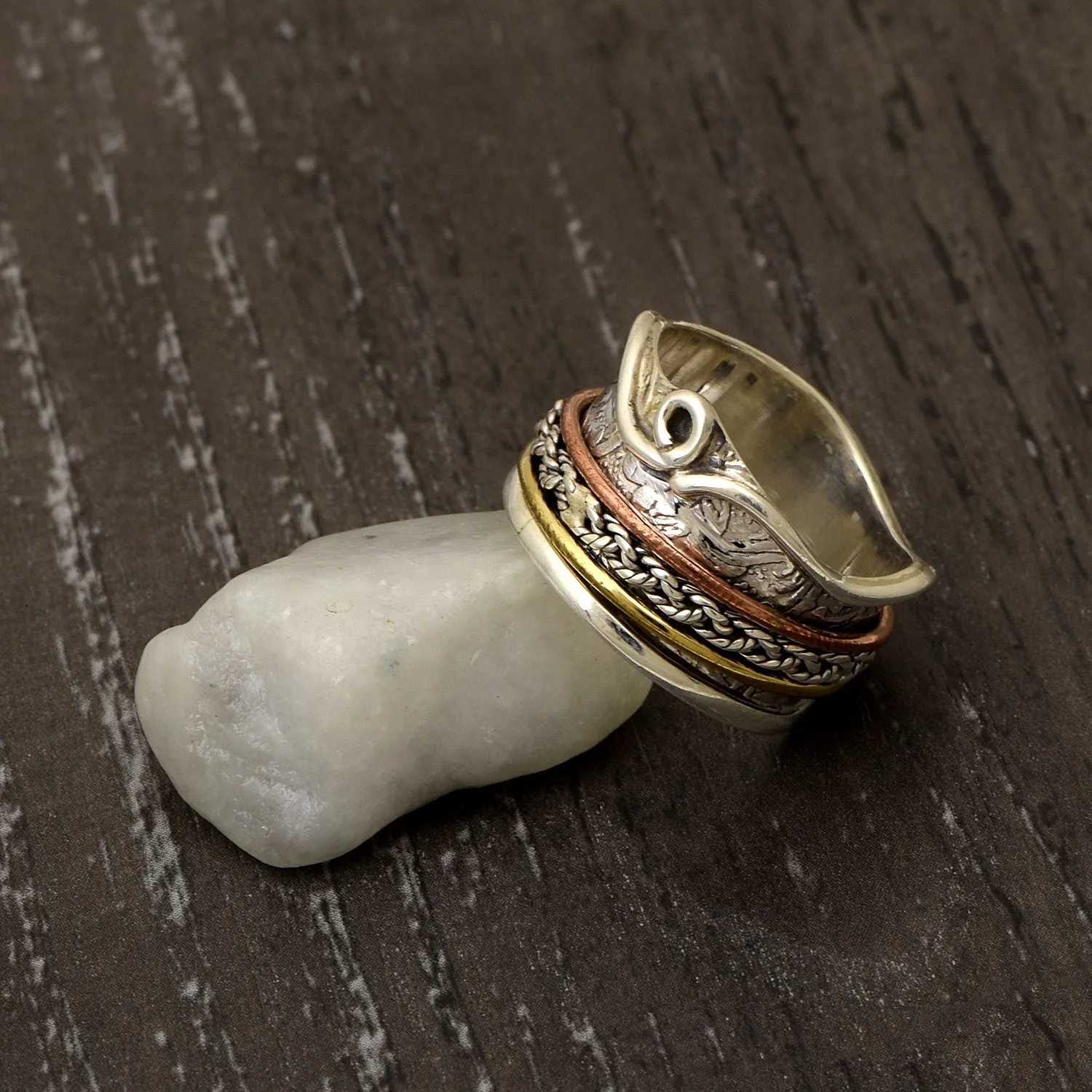 Multi Band Engraved Meditation Spinner Ring