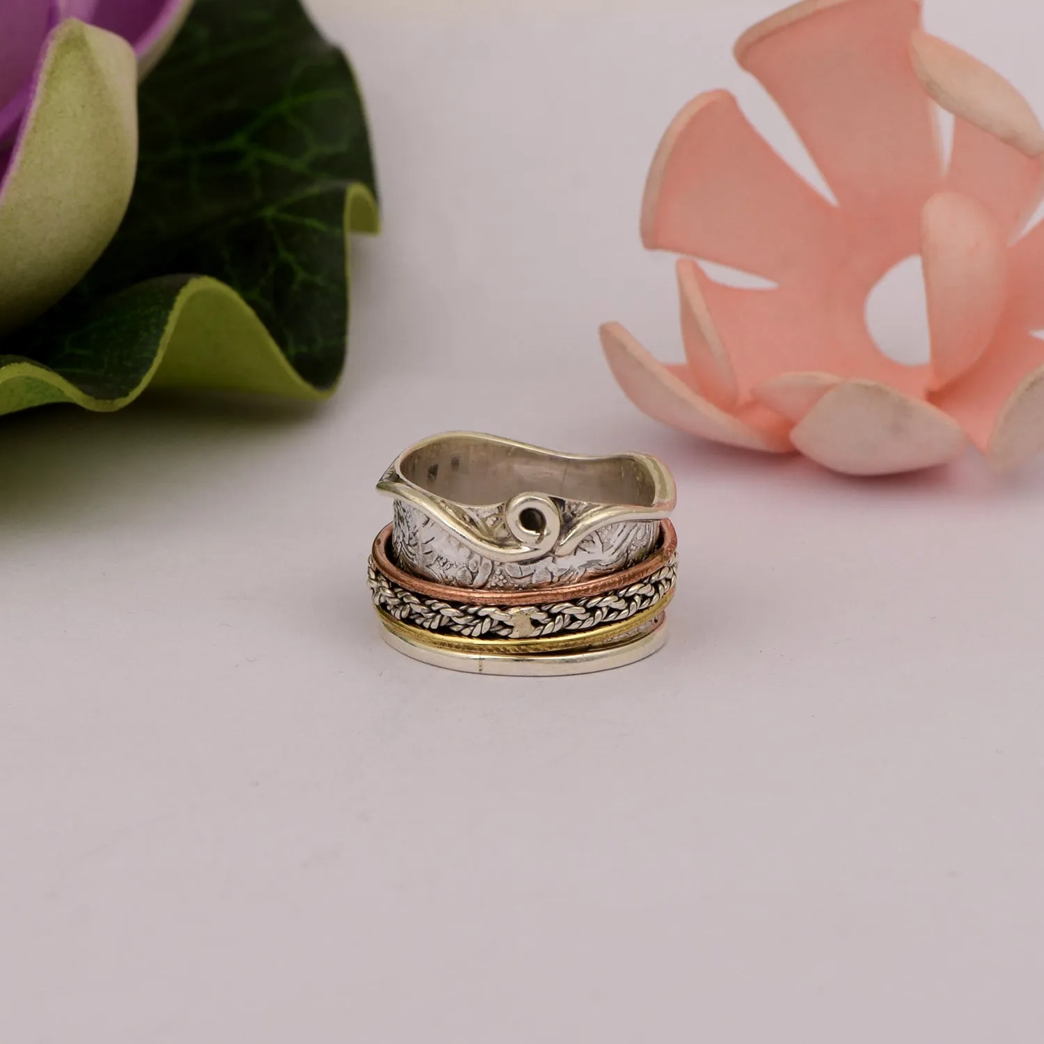 Multi Band Engraved Meditation Spinner Ring