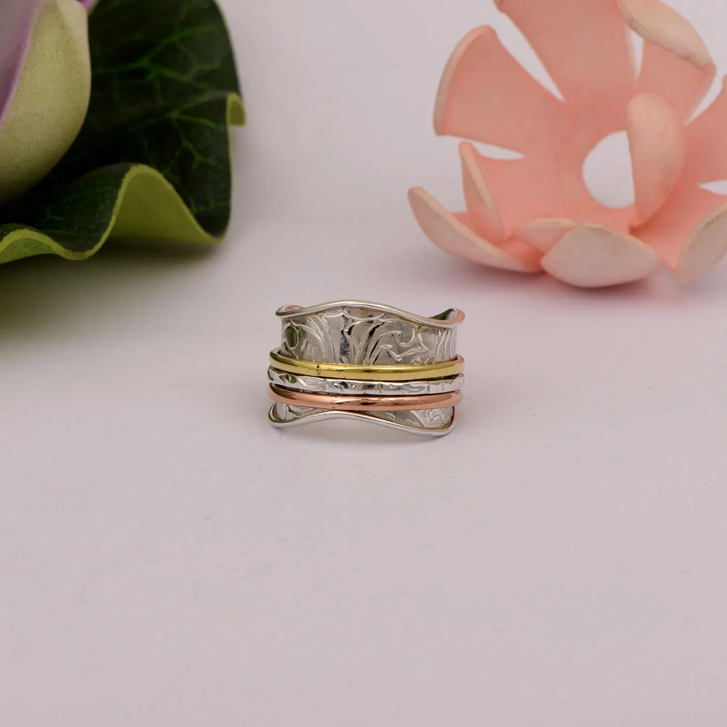 Multi Color Engraved Fidget Spinner Ring