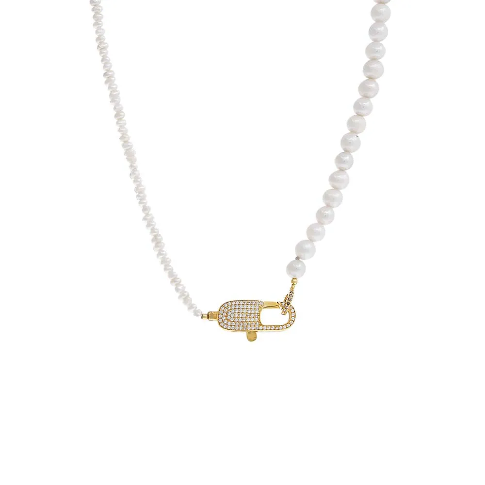 Multi Pearl Pave Clasp Necklace