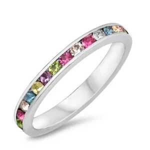 Multicolor CZ Polished Simple Thumb Eternity Sterling Silver Ring Sizes 3-13