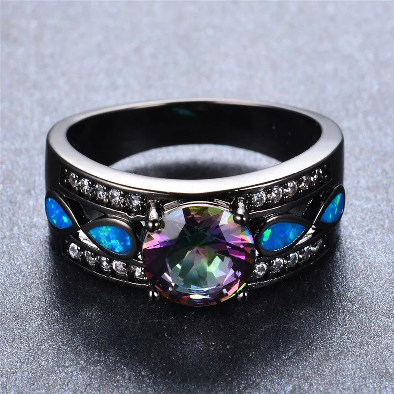 Mystic Rainbow Zircon Blue Fire Opal Ring