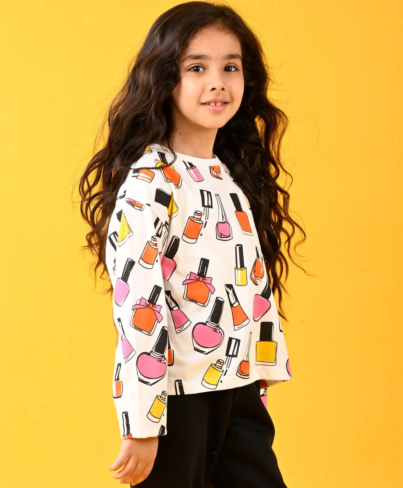 NAIL PAINT LONG SLEEVES T-SHIRT - WHITE