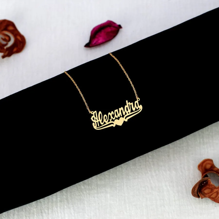 Name Necklace with Lower Tails & Heart Alexandra
