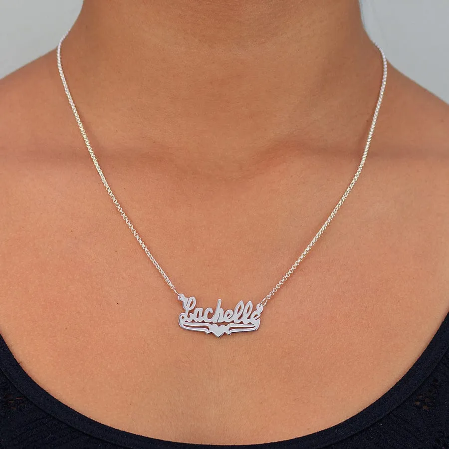 Name Necklace with Lower Tails & Heart Alexandra