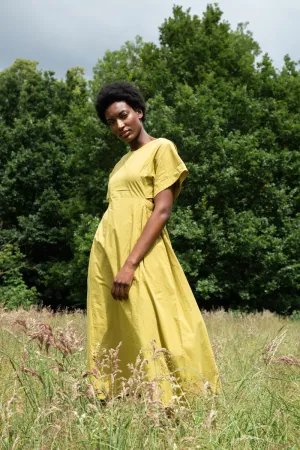 Nathalia Organic Cotton Dress in Bright Olive