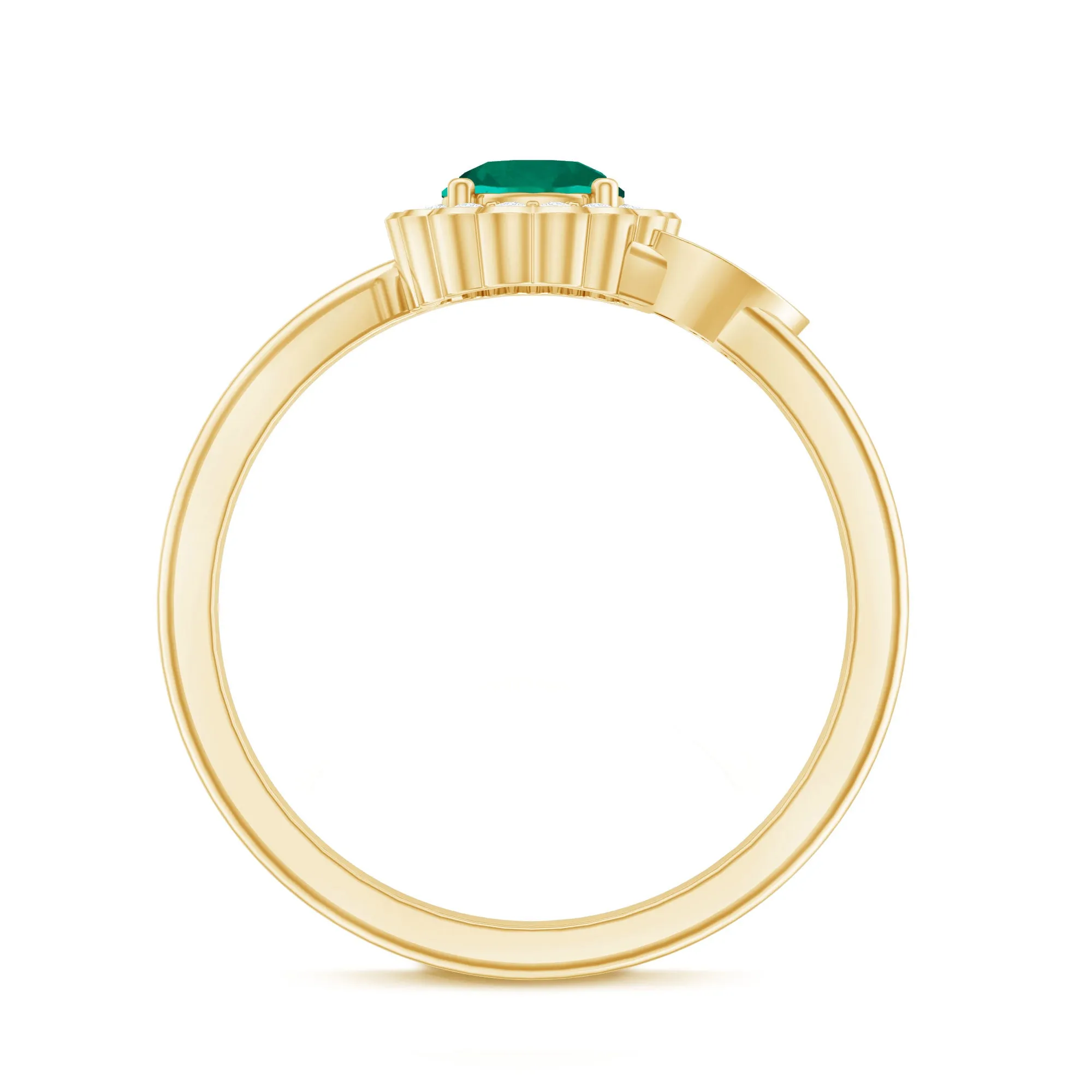 Nature Inspired Lab Grown Emerald Promise Ring with Diamond Halo