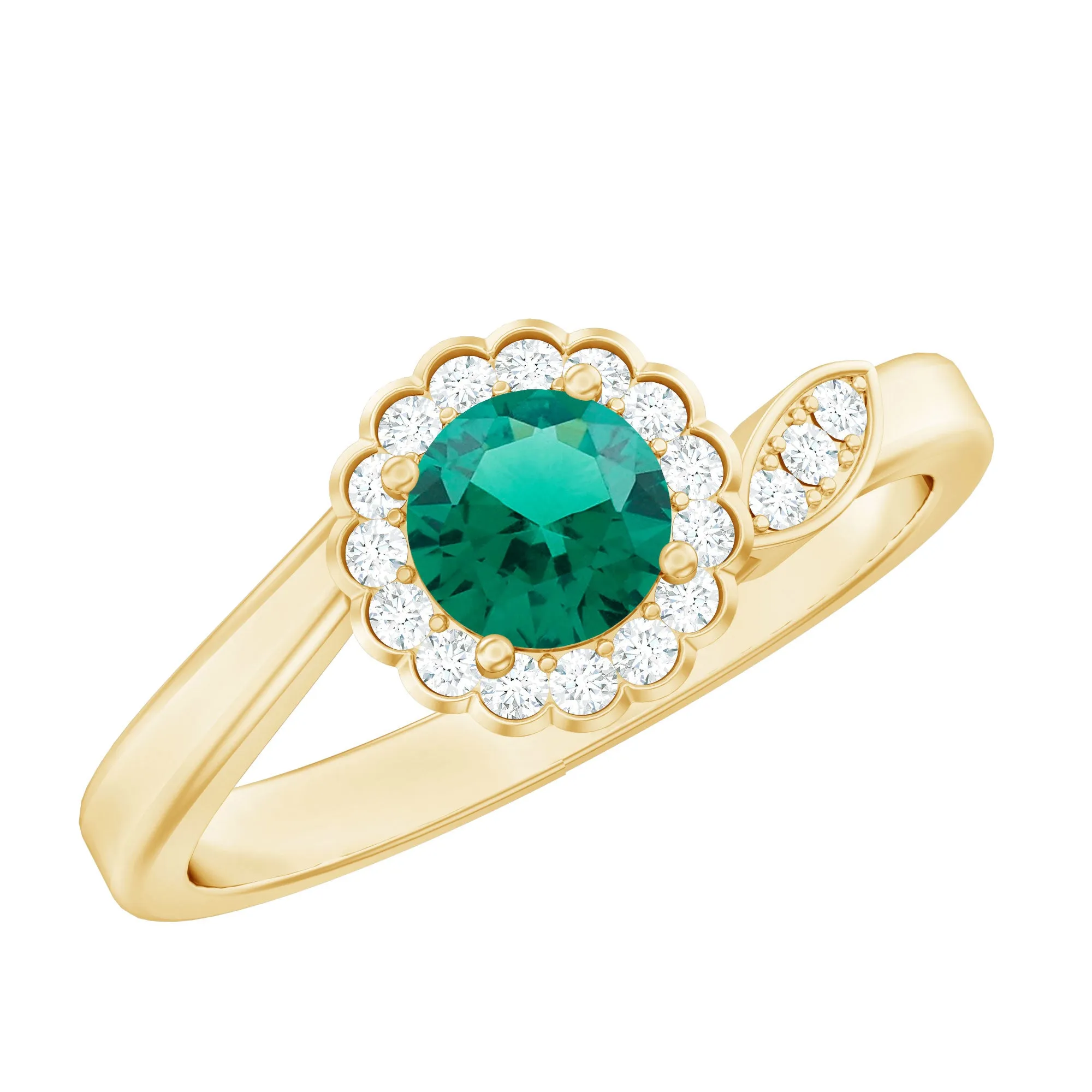 Nature Inspired Lab Grown Emerald Promise Ring with Diamond Halo