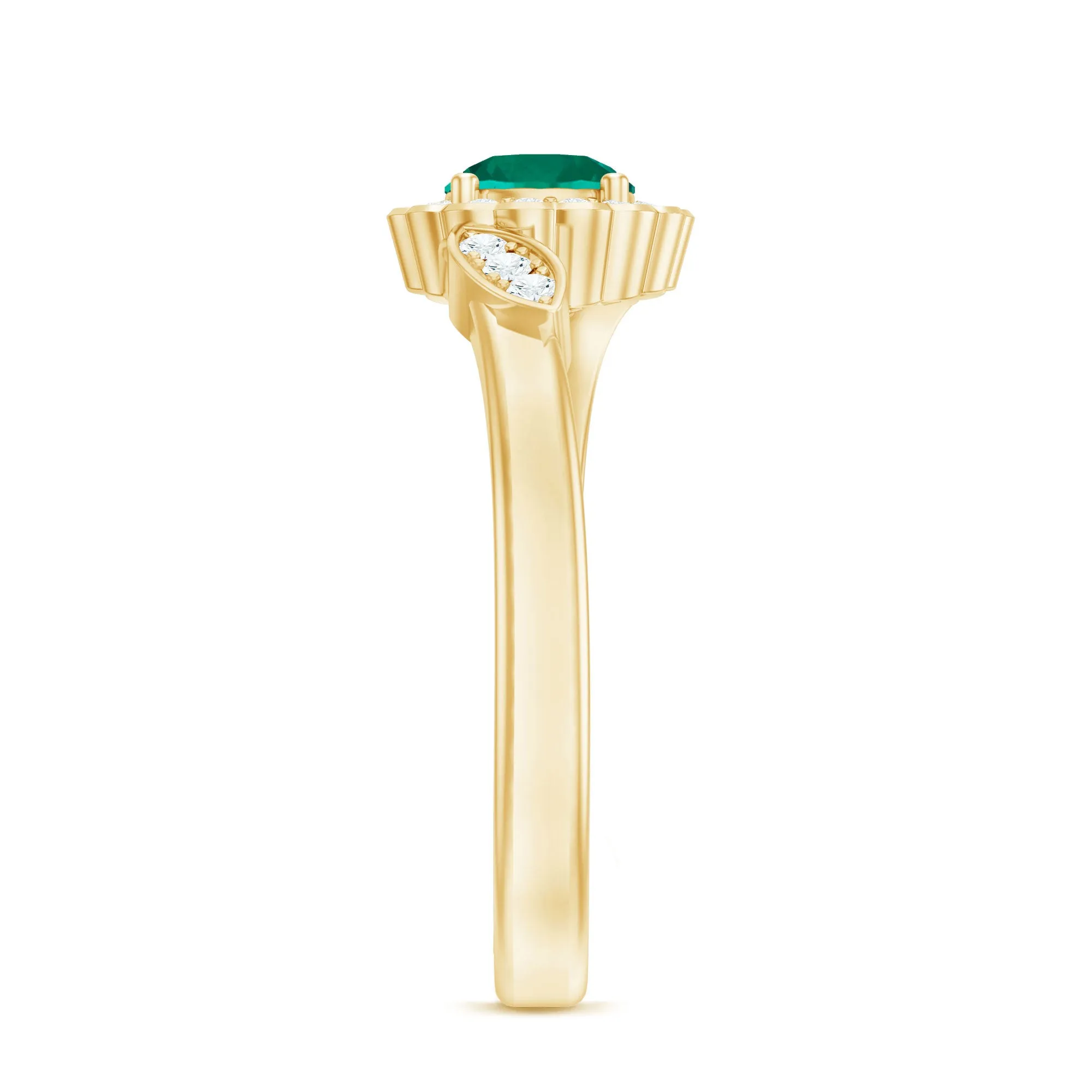 Nature Inspired Lab Grown Emerald Promise Ring with Diamond Halo