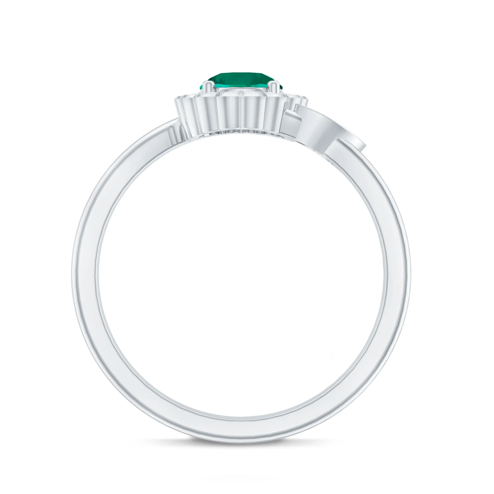 Nature Inspired Lab Grown Emerald Promise Ring with Diamond Halo