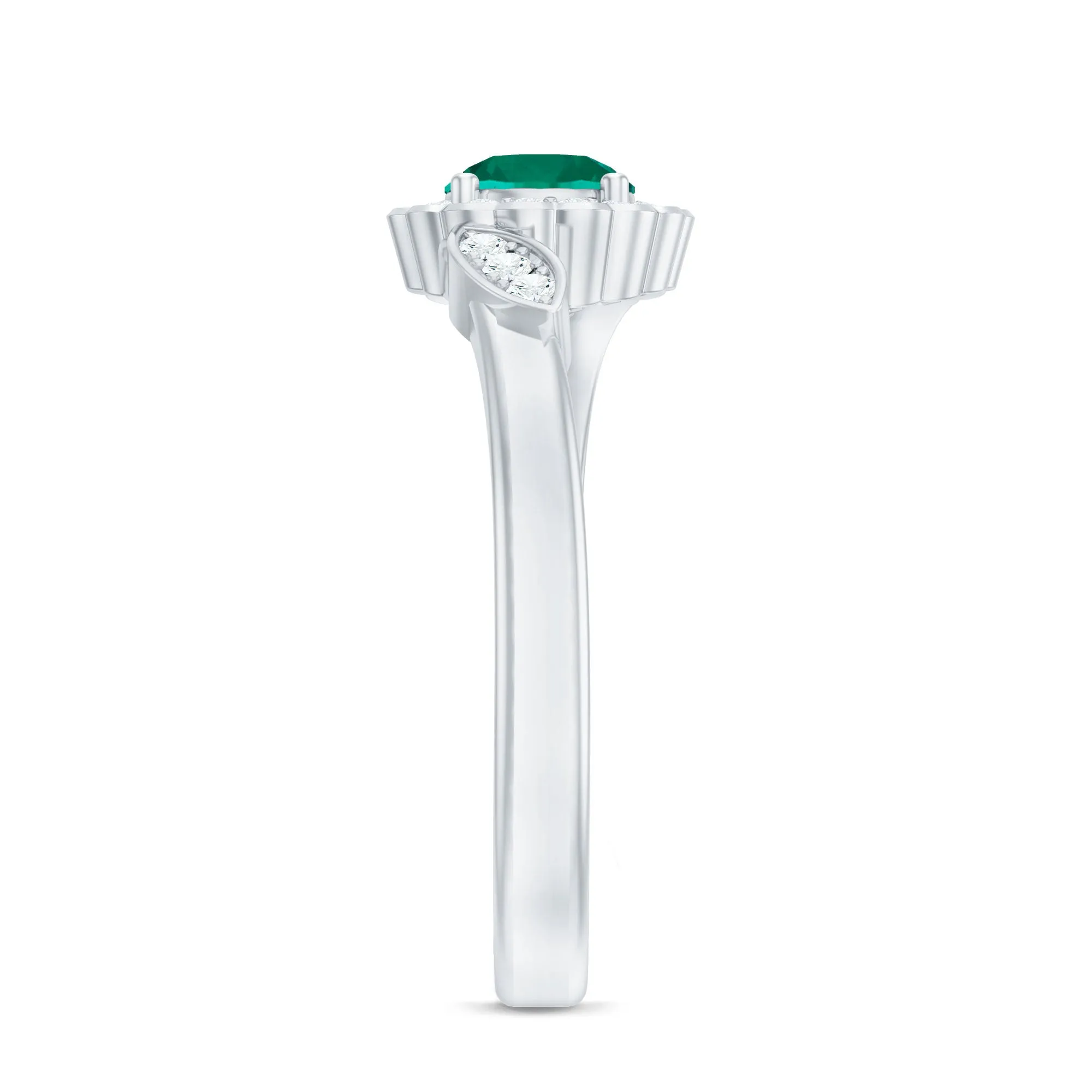Nature Inspired Lab Grown Emerald Promise Ring with Diamond Halo