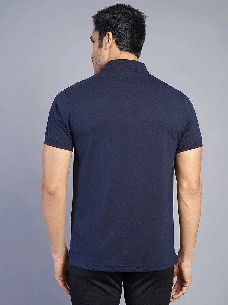 Navy Blue Solid Slim Fit Polo T-Shirt | Greenfibre