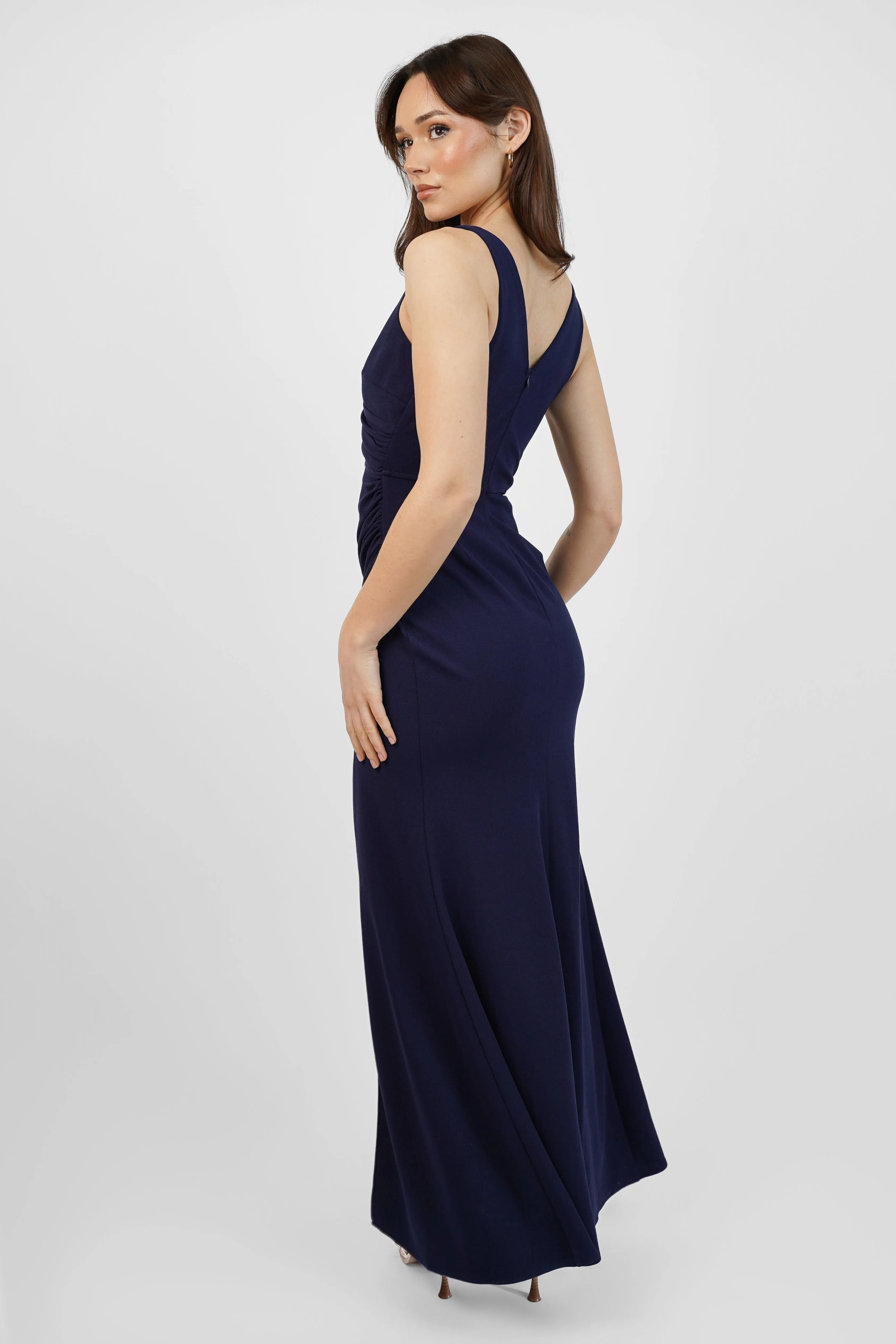 Navy Stretch Maxi Dress with Slit