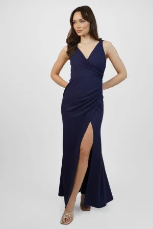 Navy Stretch Maxi Dress with Slit