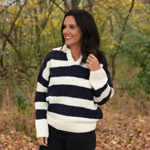 Navy Stripe Teddy Bear Sweater