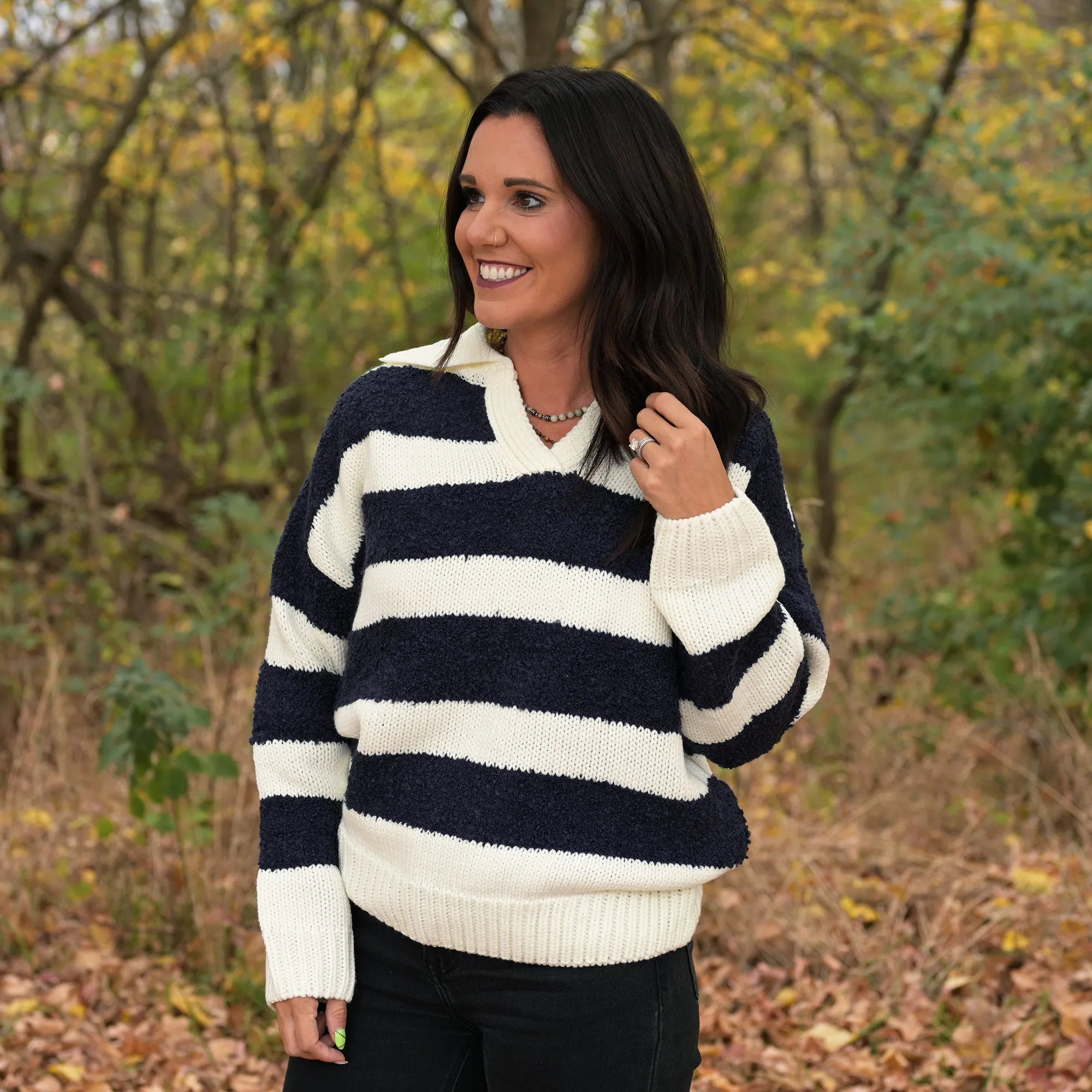 Navy Stripe Teddy Bear Sweater