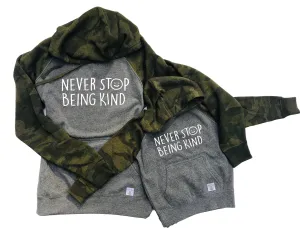 Never Stop Being Kind Matching Unisex Hoodies | Camo Fleece Hoodies