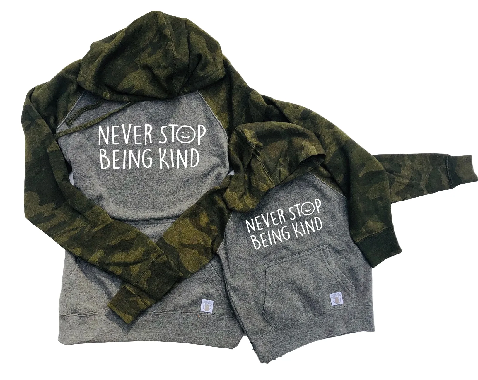 Never Stop Being Kind Matching Unisex Hoodies | Camo Fleece Hoodies