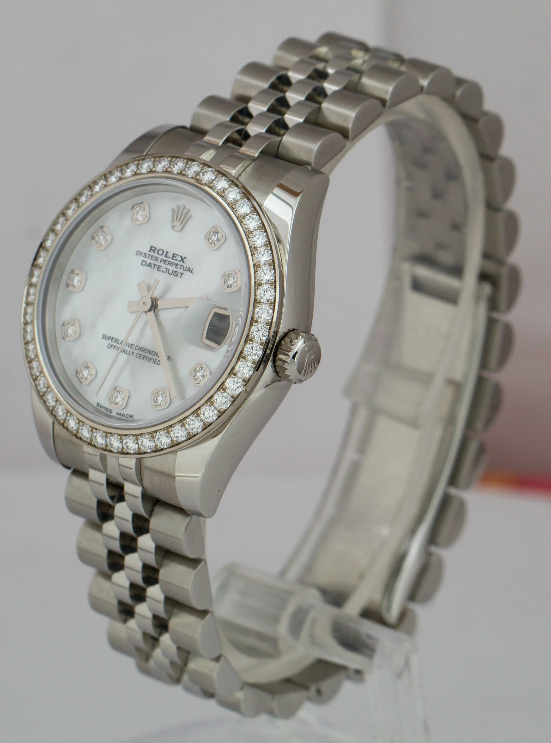 NEW 2021 Rolex DateJust Mid-Size 31mm White MOP DIAMOND BEZEL Jubilee 178384 B P