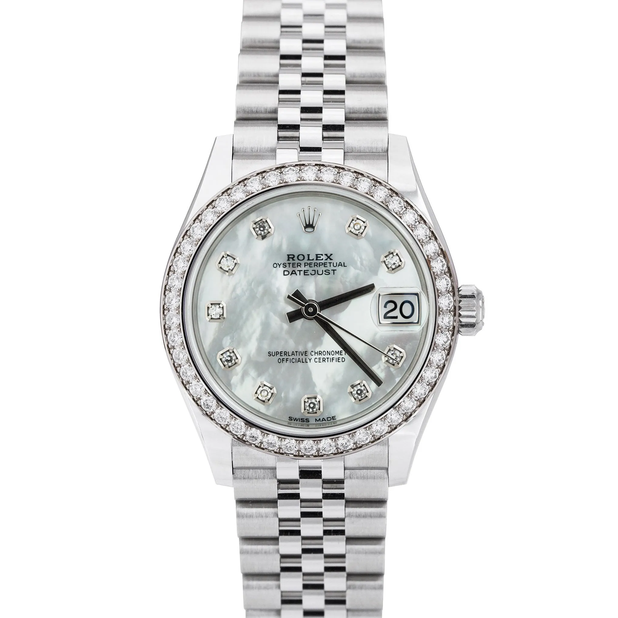 NEW 2021 Rolex DateJust Mid-Size 31mm White MOP DIAMOND BEZEL Jubilee 178384 B P