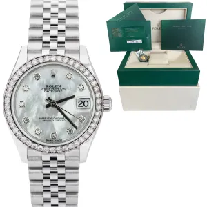 NEW 2021 Rolex DateJust Mid-Size 31mm White MOP DIAMOND BEZEL Jubilee 178384 B P
