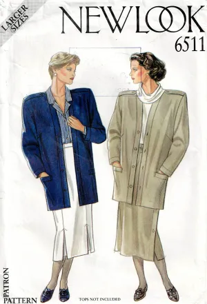 New Look 6511 EASY Womens Collarless Jacket & 2 Skirts 1980s Vintage Sewing Pattern Sizes 18 - 26 UNCUT Factory Folded