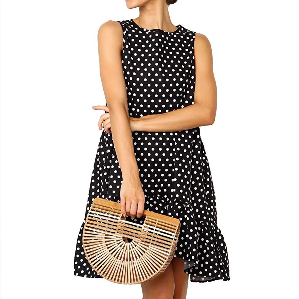 New Loose Sleeveless Printed Wave Point Round Neck Dress