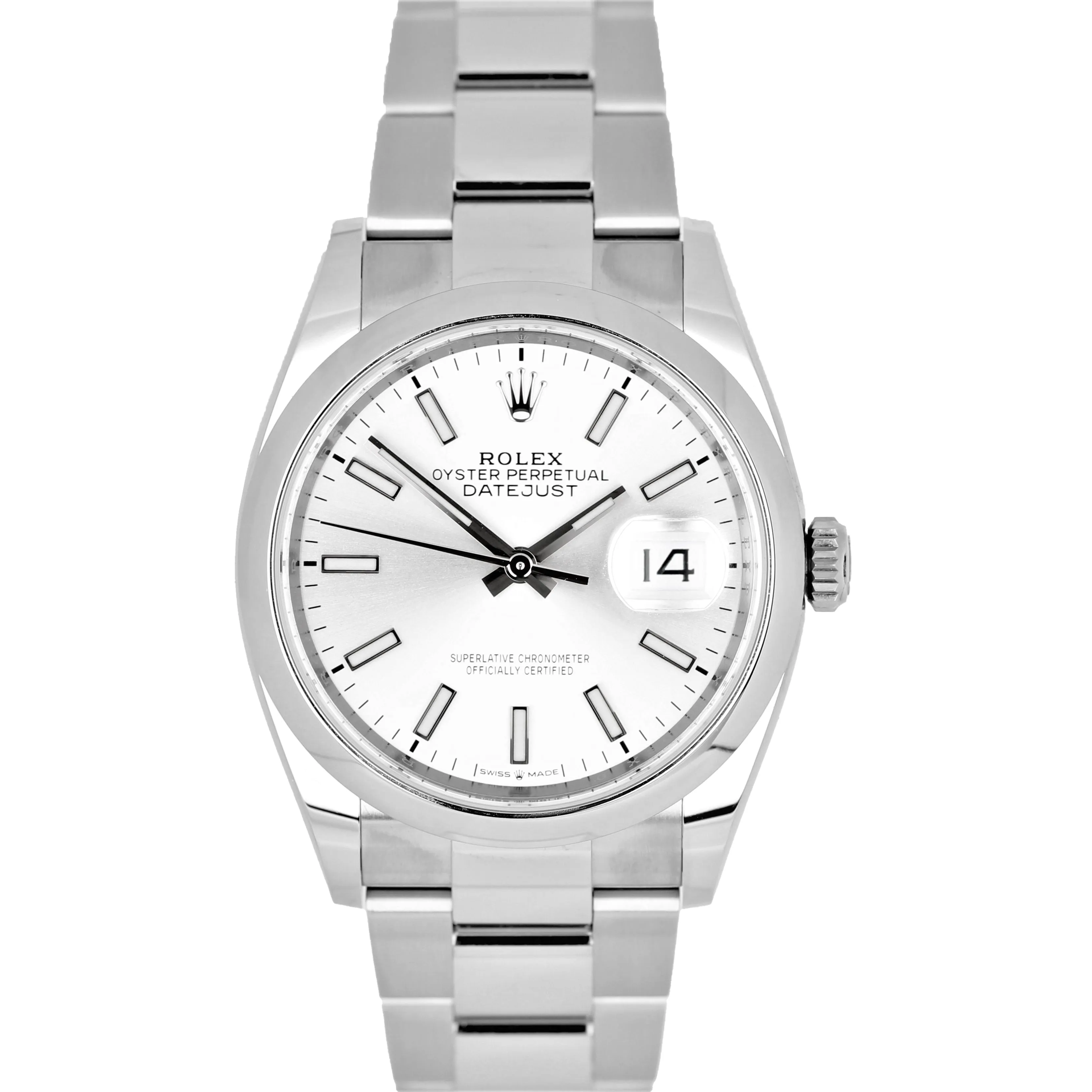 NEW Rolex DateJust 36mm Silver Stick Dial Stainless Steel 126200 Watch B&P