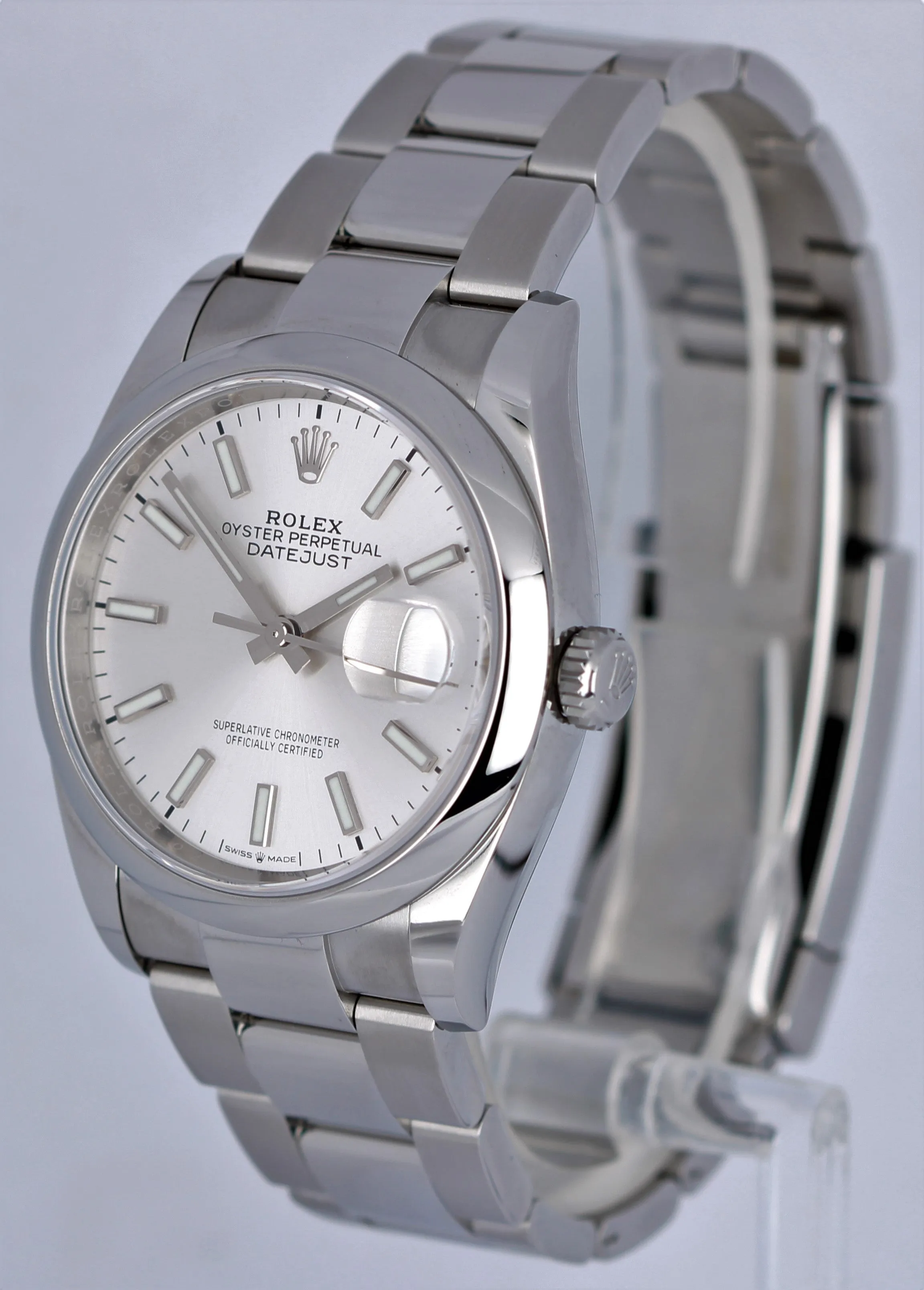 NEW Rolex DateJust 36mm Silver Stick Dial Stainless Steel 126200 Watch B&P