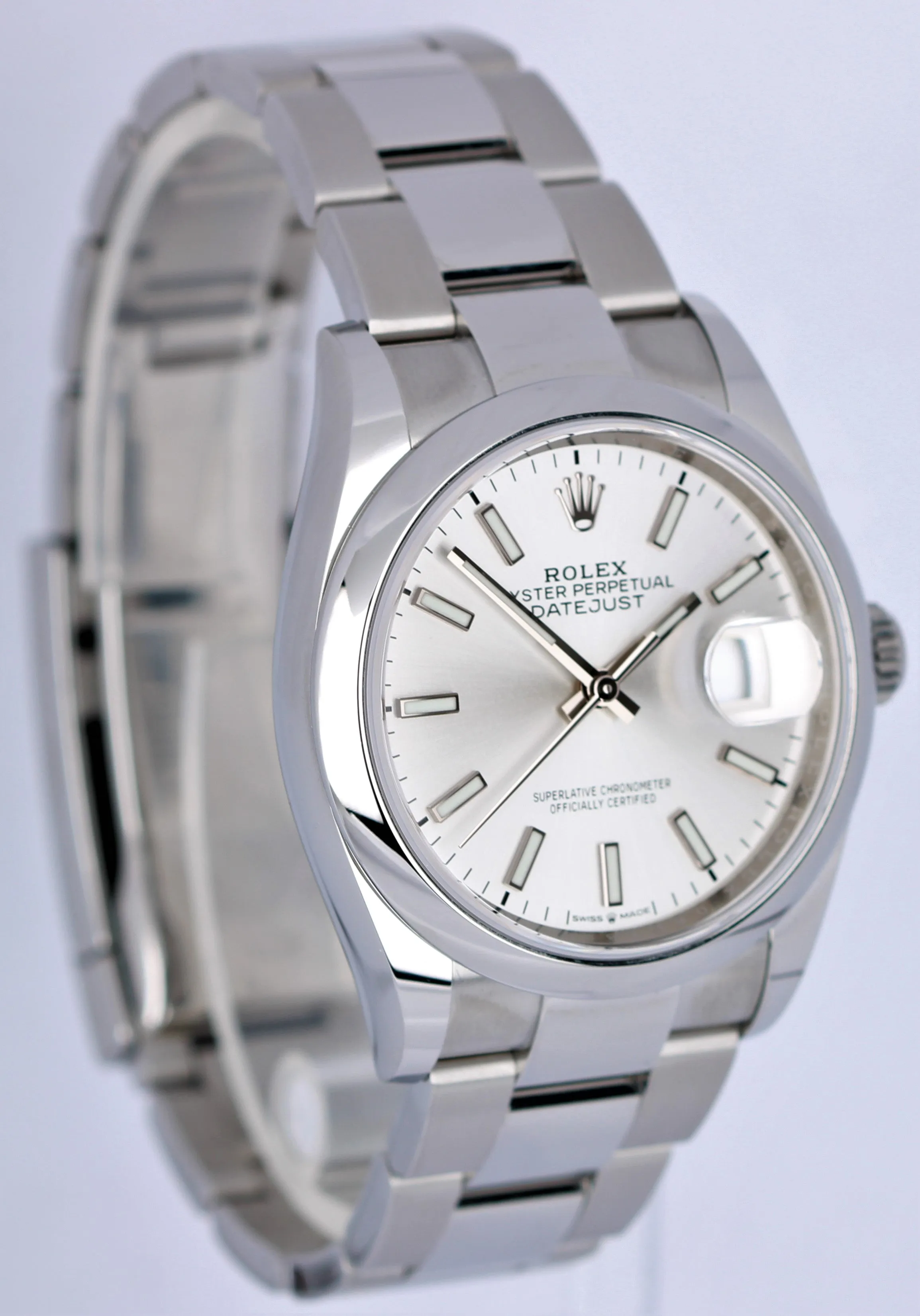 NEW Rolex DateJust 36mm Silver Stick Dial Stainless Steel 126200 Watch B&P