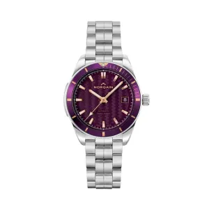 NORQAIN 37MM Adventure Sport Automatic Watch with Purple Dial in Stainless Steel