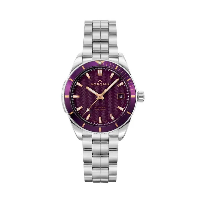 NORQAIN 37MM Adventure Sport Automatic Watch with Purple Dial in Stainless Steel