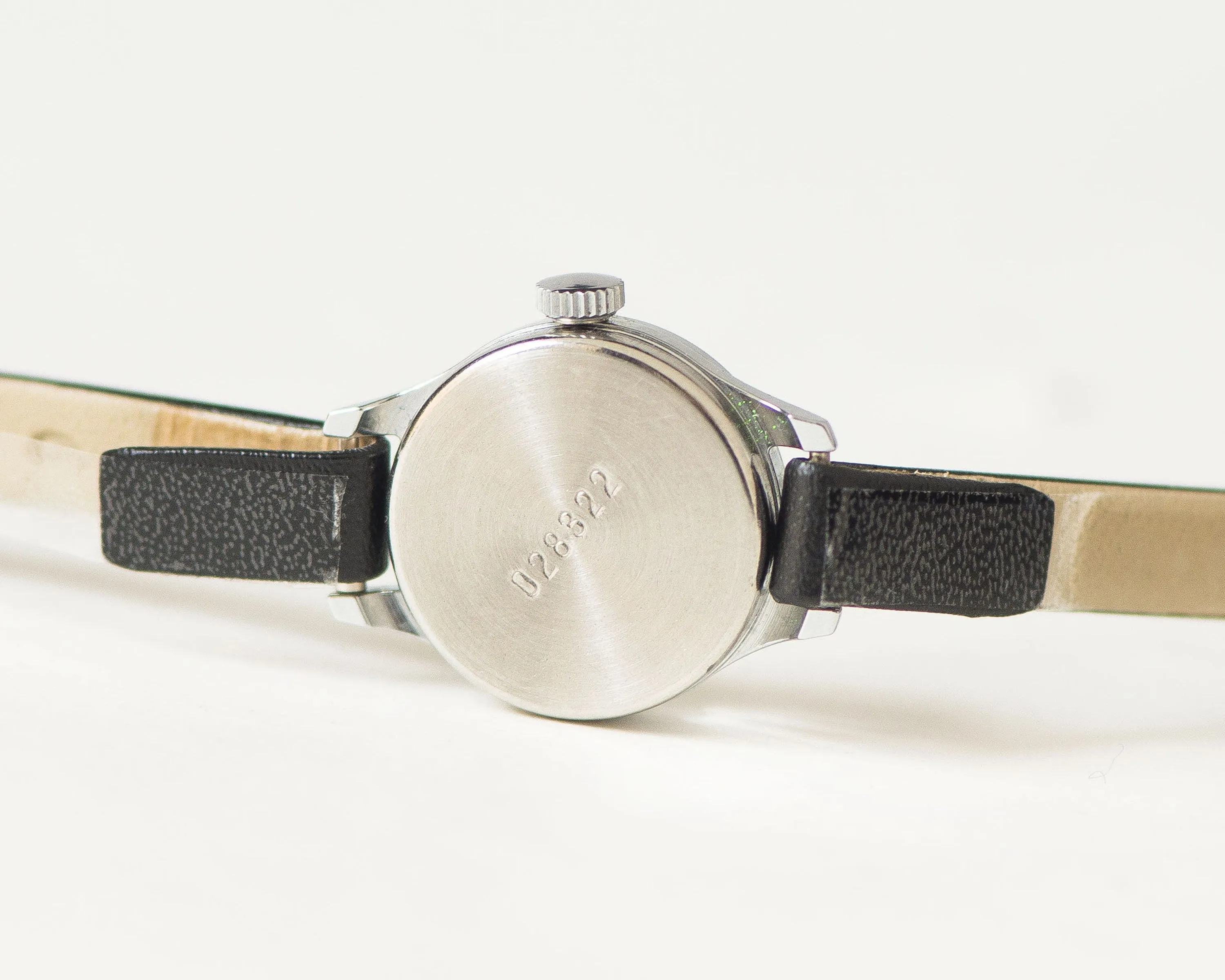 NOS women watch minimalist silver shade Seagull, vintage lady watch micro delicate timepiece, petite jewelry her, new premium leather strap