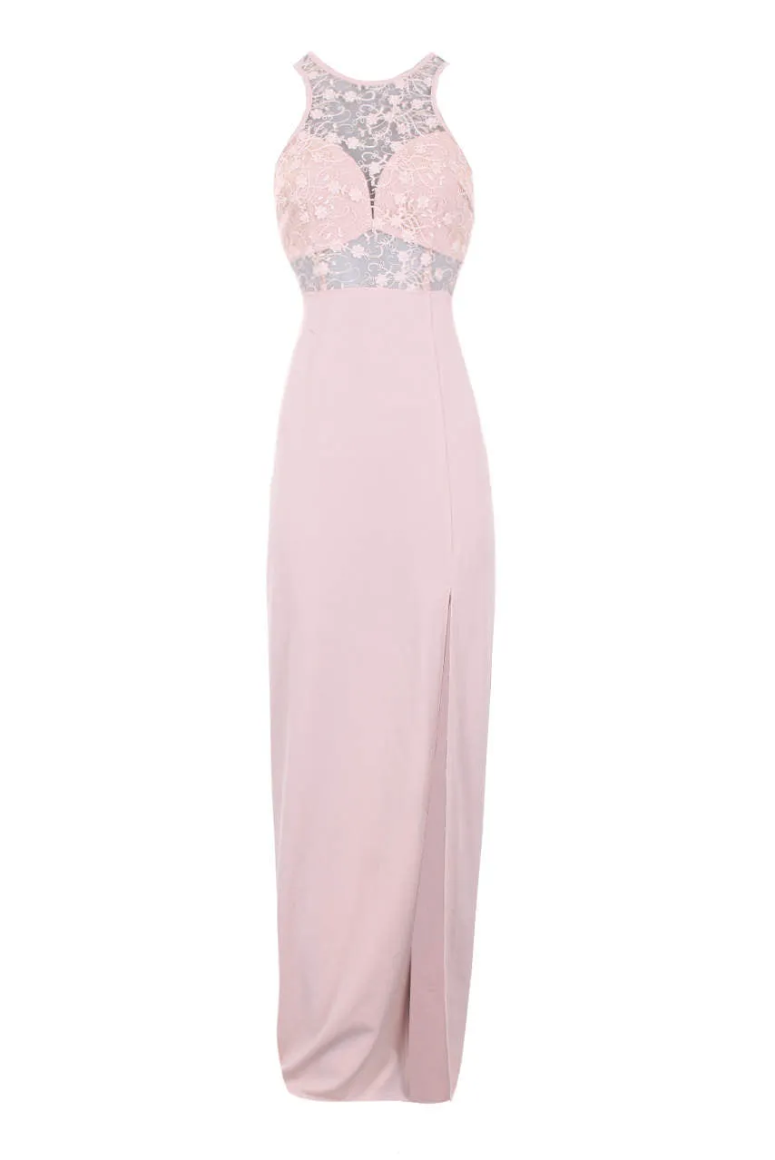 Nude Lace Top Maxi Dress