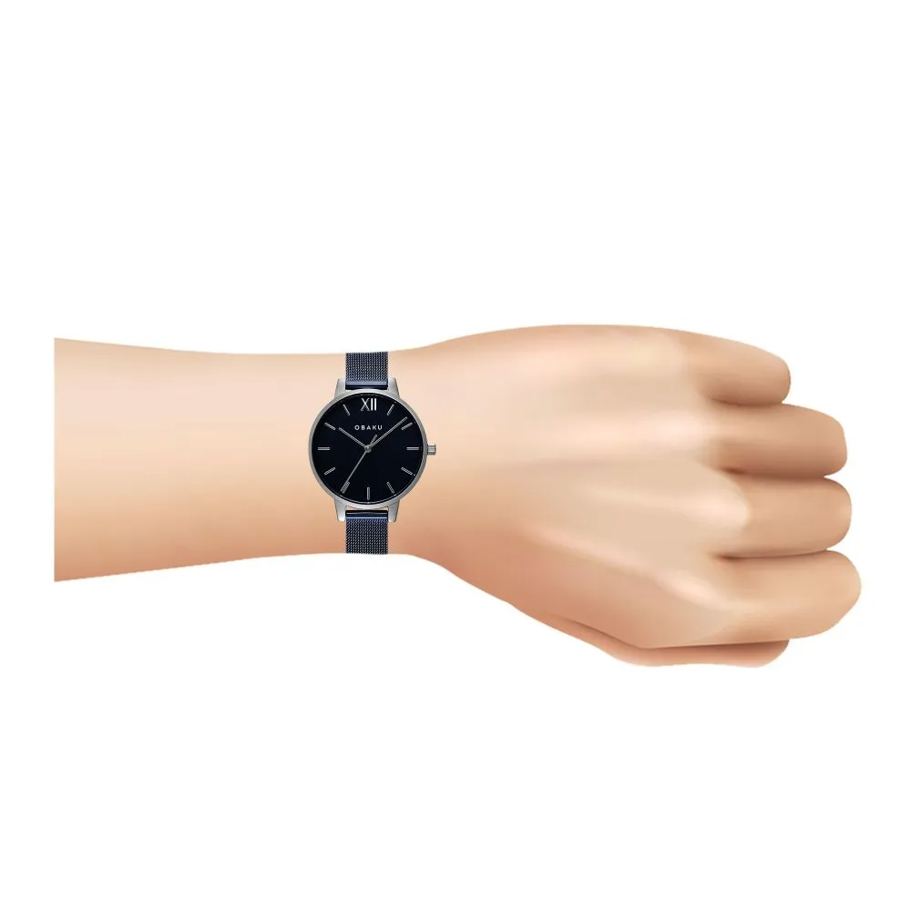 Obaku Women's Silver Round Dial With Navy Blue Dial & Bracelet Analog Watch, V209LXCLML
