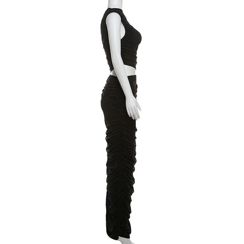 Oblique Cut Out Asymmetric Neckline Maxi Dress