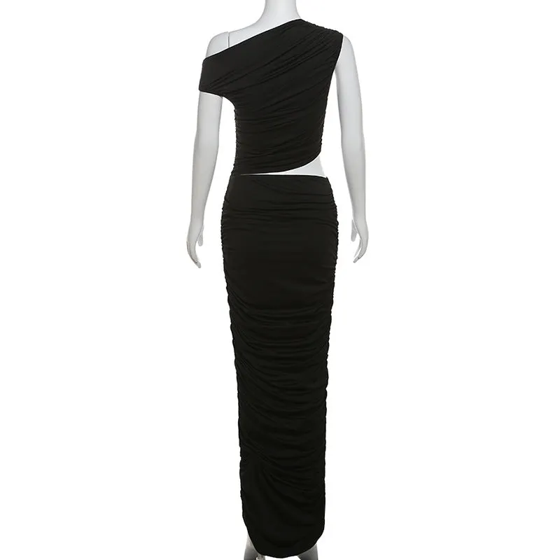 Oblique Cut Out Asymmetric Neckline Maxi Dress