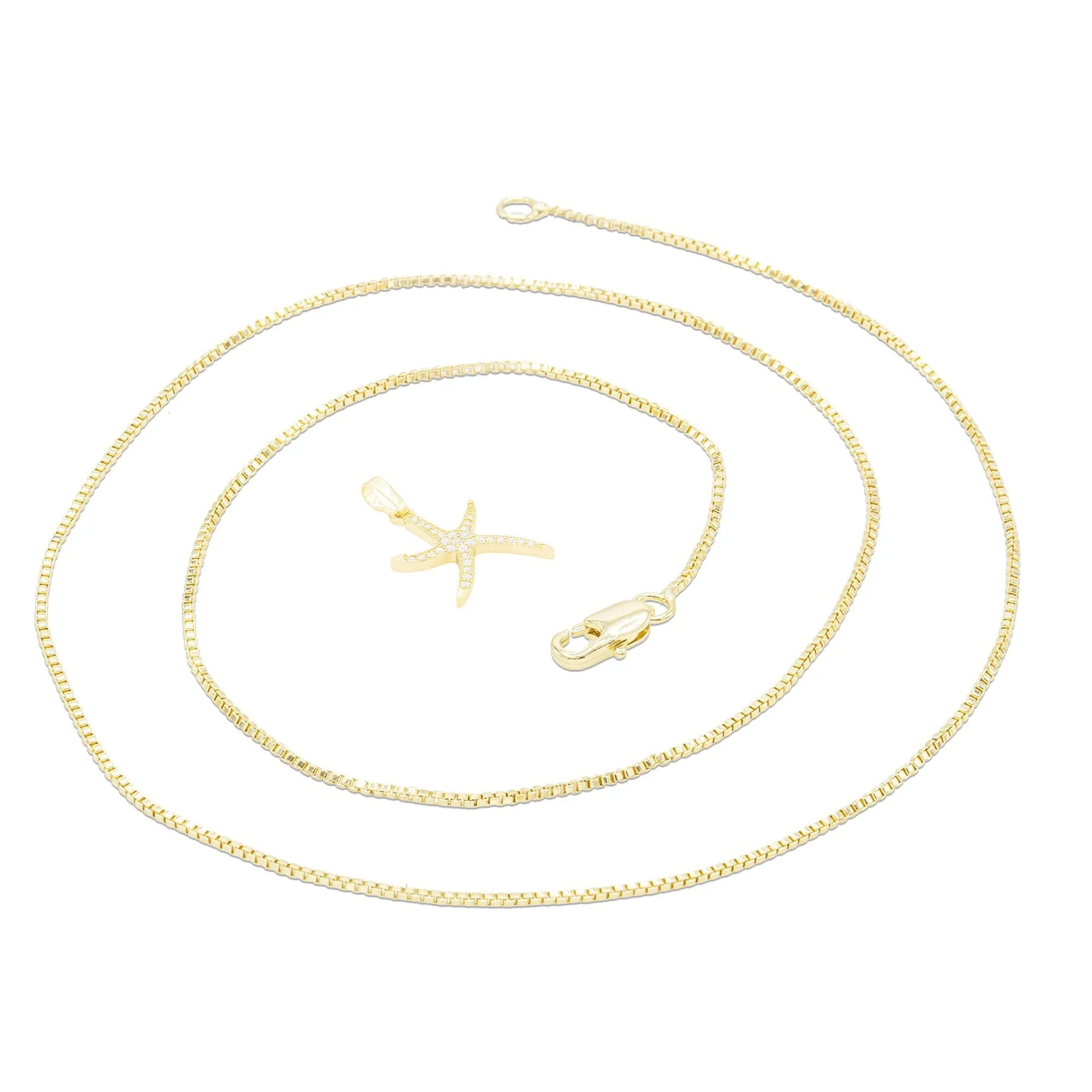 Ocean Starfish Cubic Zirconia Pendant With Necklace Set 14K Gold Filled