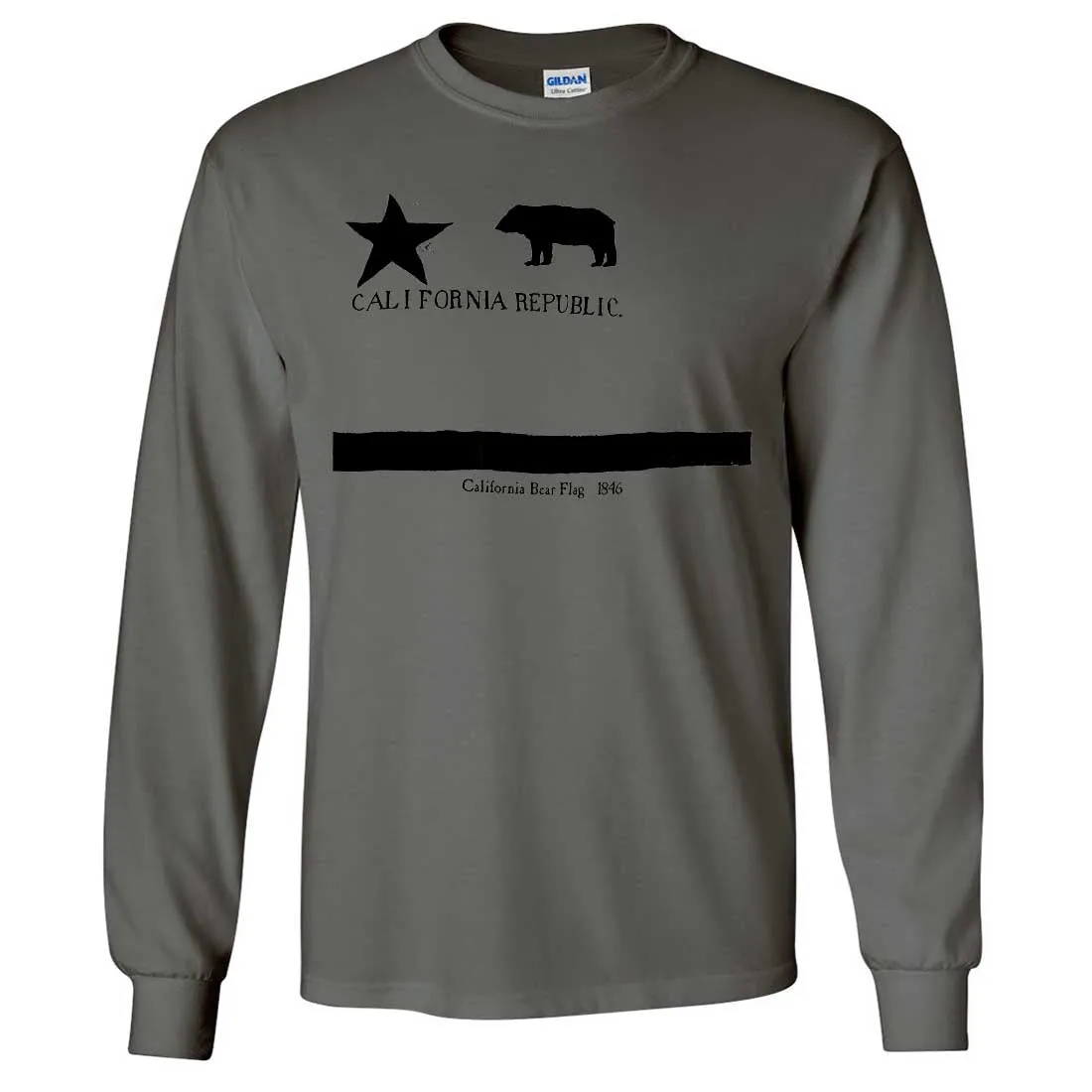Old California Bear Flag 1846 Black Print Long Sleeve Shirt