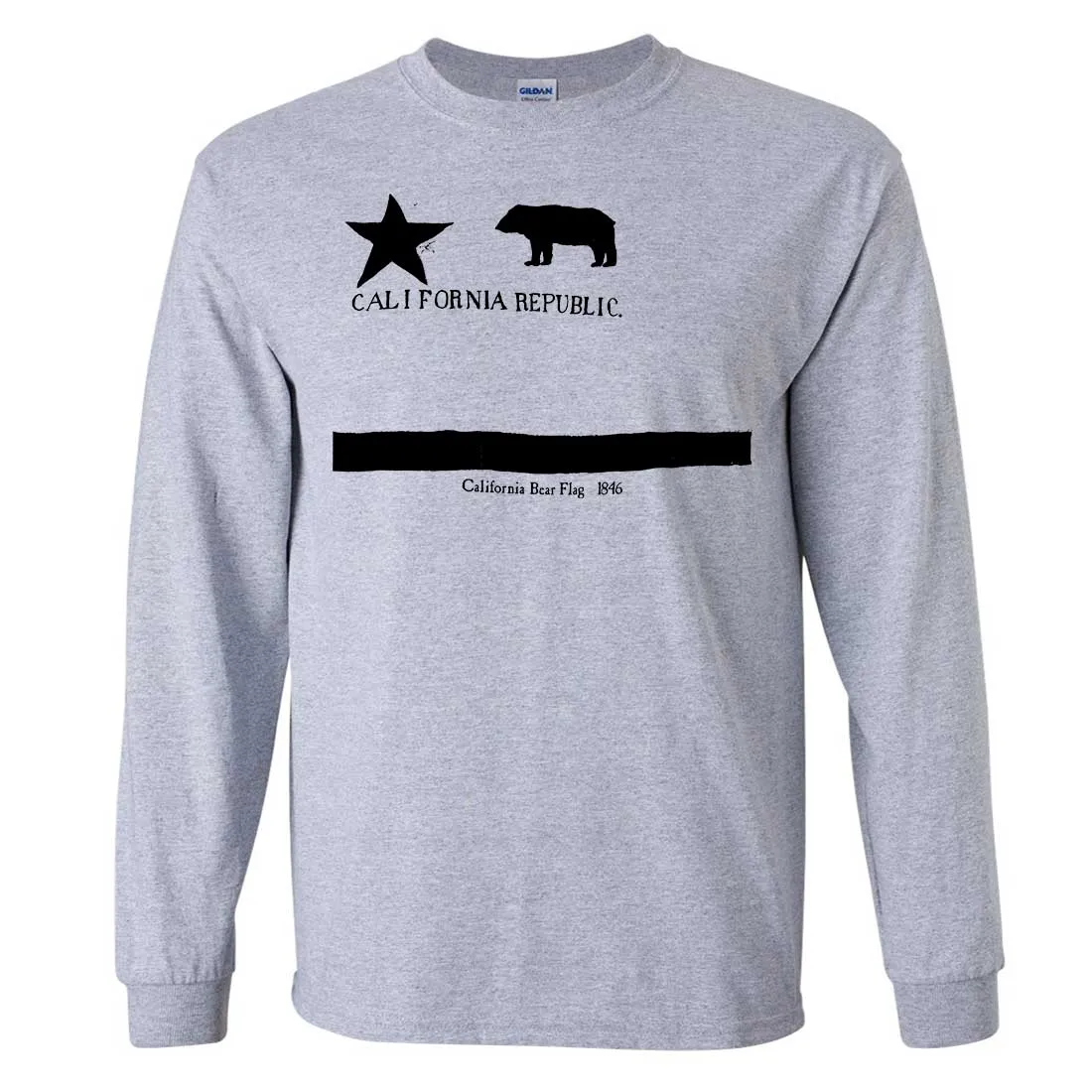 Old California Bear Flag 1846 Black Print Long Sleeve Shirt