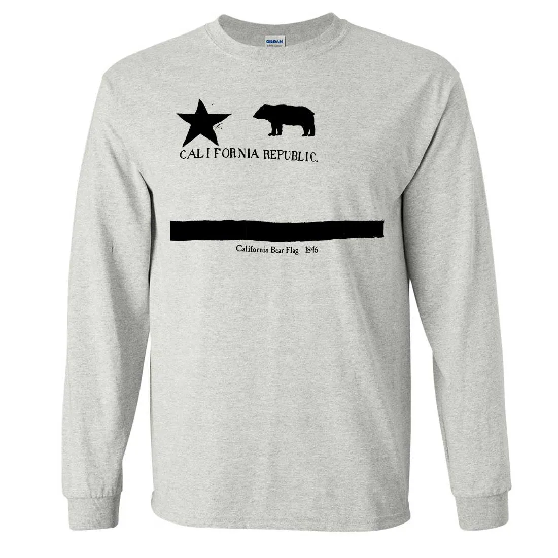 Old California Bear Flag 1846 Black Print Long Sleeve Shirt
