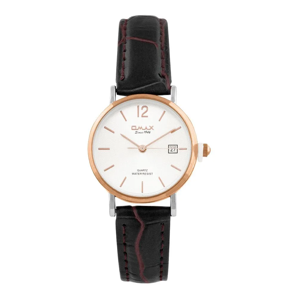 Omax Women's White Round Dial With Black Plain Strap Analog Watch, HDL07R35I
