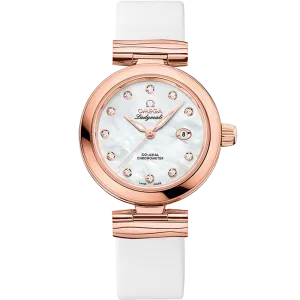 Omega De Ville Ladymatic 34 mm, Sedna™ gold on leather strap