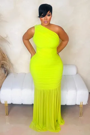 One Shoulder Cinched Sleeveless Party Maxi Fishtail Dresses-Green [Pre Order]